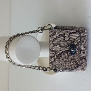 Mini Pouch Wallet Purse Genuine Leather Snack Embossed Silver Strap